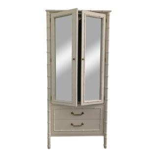 Mid-Century Modern Thomasville Allegro White Lacquer Bamboo Armoire For Sale