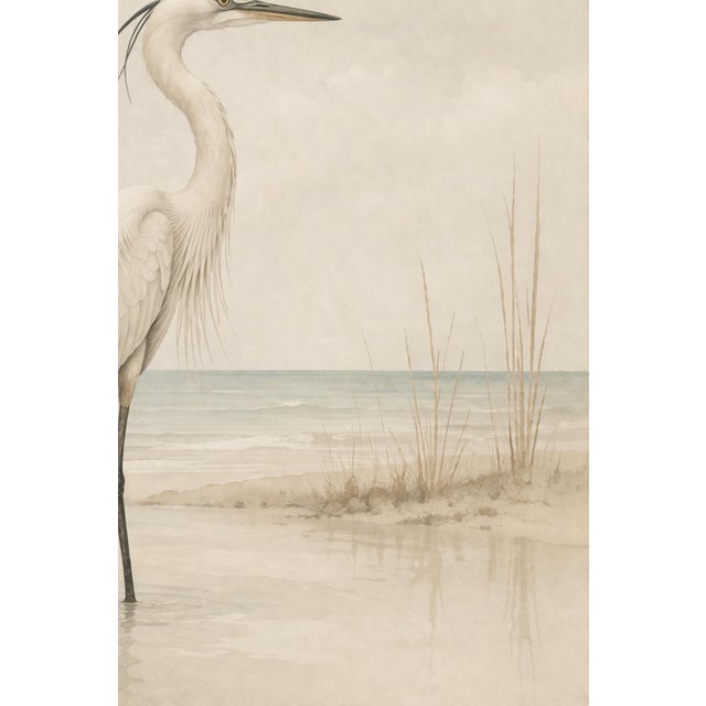 White White Egret Coastal Study, Minimalist Bird Wall Art Print, 24″ × 36″ For Sale - Image 8 of 9