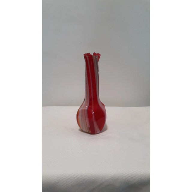 Mid 20th Century Vintage Mid Century Norcrest Red Striped Glass Vase For Sale - Image 5 of 9
