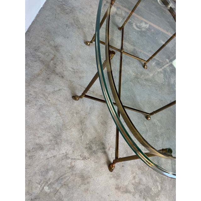 1960’s LaBarge Hollywood Regency Brass & Glass Cocktail Table With Hoofed Feet For Sale - Image 11 of 12