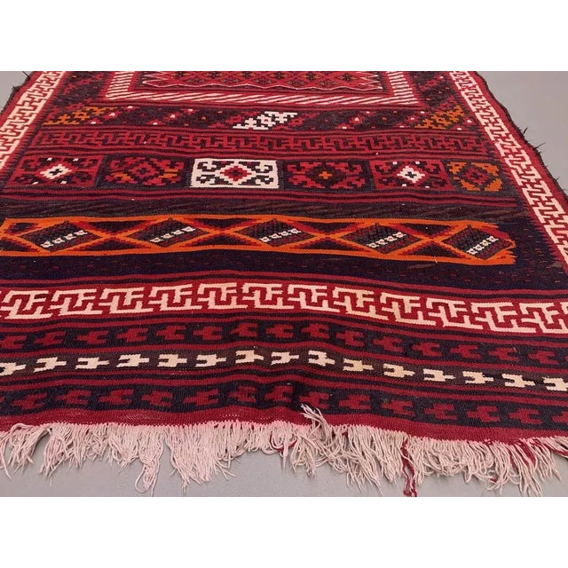 Large Wool Kilim Runner Rug in Red & Black For Sale - Image 4 of 10