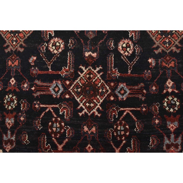 Hamedan Runner 3’6” X 8’10” Blue Wool Semi-Antique Tribal Hand-Knotted Rug For Sale - Image 10 of 14