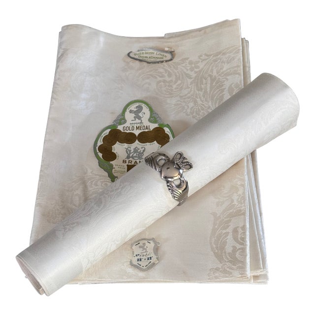 Made in Ireland Mid-Century Fine Damask Napkins - Set of 6 + 1 For Sale