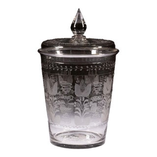 Large Bohemian Blown and Engraved Stiegel-Type Covered Flip Glass For Sale