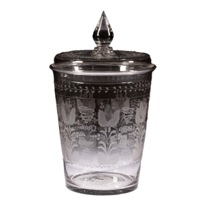 Large Bohemian Blown and Engraved Stiegel-Type Covered Flip Glass