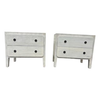 Pair of Chunky 2-Drawer Nightstands in Light Washed Wood For Sale