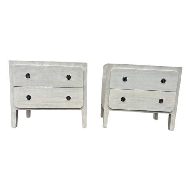 Pair of Chunky 2-Drawer Nightstands in Light Washed Wood For Sale