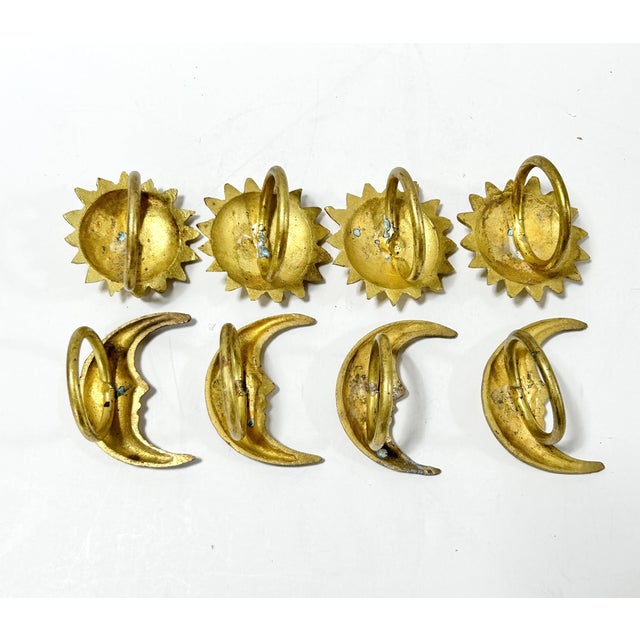 Vintage Celestial Sun and Moon Napkin Rings – Set of 8 Gold Tabletop Decor – Boho Entertaining Table Setting For Sale - Image 9 of 10