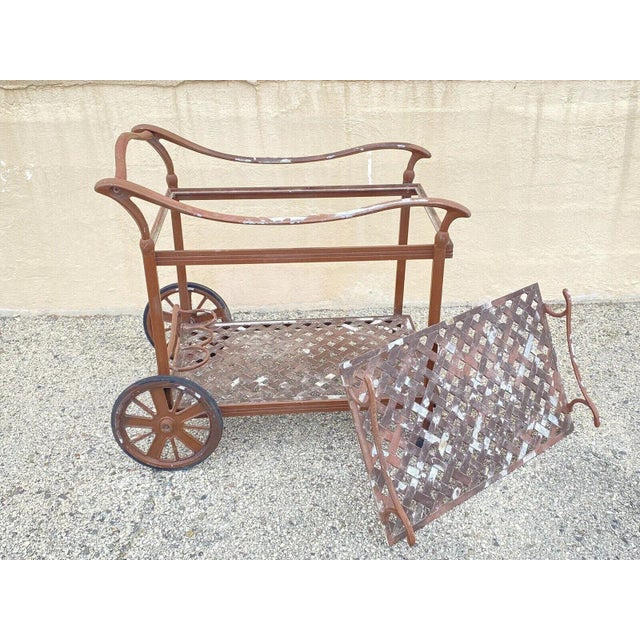 Vintage Cast Aluminum Lattice Serving Bar Cart For Sale - Image 4 of 11