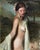 This oil on panel painting captures a serene moment of a bather, her form gracefully illuminated by soft, natural light....