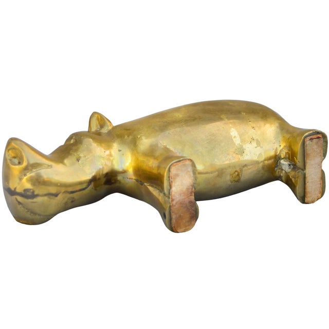 Mid 20th Century Handcrafted Americana Brass Hippo Figurine Accent For Sale In New York - Image 6 of 6