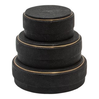 Set of 3 Boxes in Black Shagreen With Brass Frame by R&y Augousti For Sale