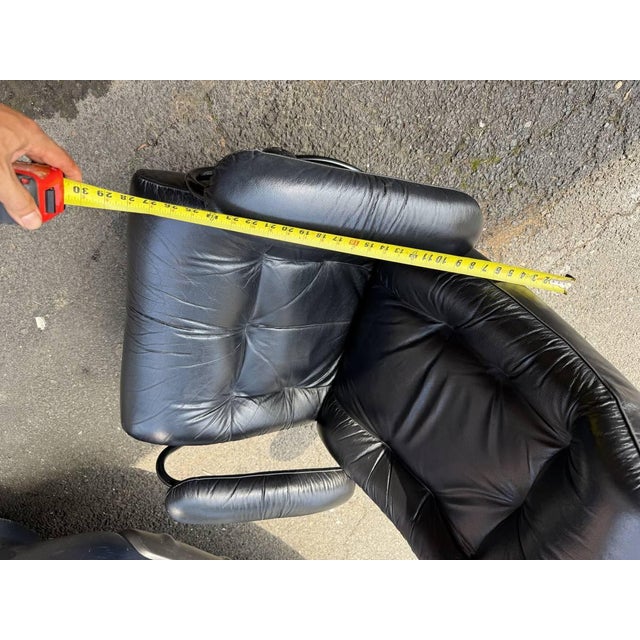 Vintage Ekornes Stressless Black Leather Recliner & Ottoman For Sale - Image 13 of 18