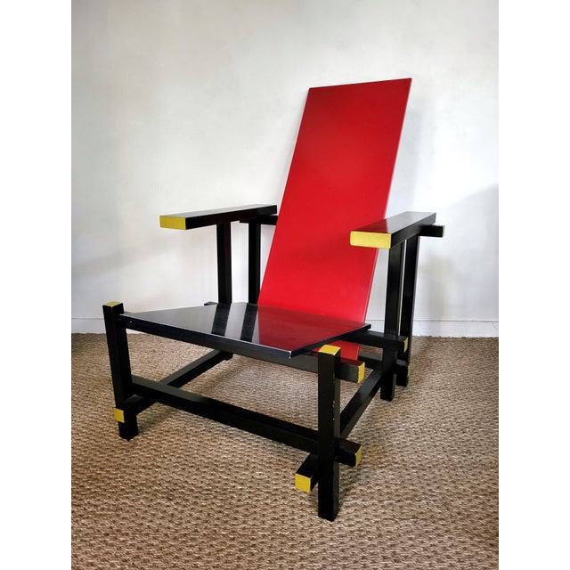 1980s Red and Blue Chair by Gerrit Rietveld, 1980s For Sale - Image 5 of 5