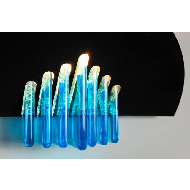 Wall Lamps with Black Frames and Blue Glass from AV Mazzega, 1980s, Set of 2 For Sale - Image 17 of 18