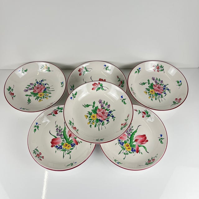Bowl-Shaped Réverbère Model Plates with Tulip and Rose Pattern by KG Lunéville, 1980s, Set of 6 For Sale - Image 4 of 9