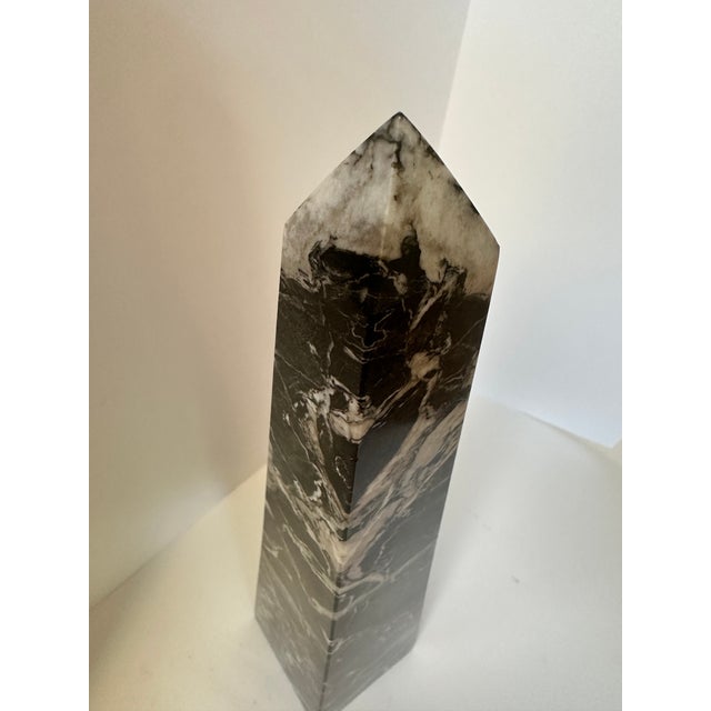 Mid 20th Century Large Nero Marquina Marble Obelisk Sculpture | Black & White Veined Stone Decor, 18” For Sale - Image 11 of 11