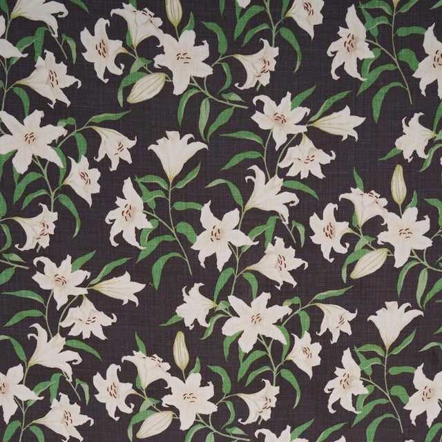 Schumacher X Miles Redd Scattered Lilies Fabric in Charcoal For Sale