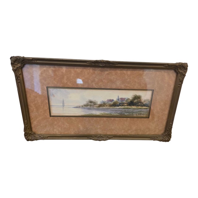 Mid 19th Century Original signed “DEAN” Watercolor Landscape, Misty Countryside Scene, Ornate Framed Artwork For Sale