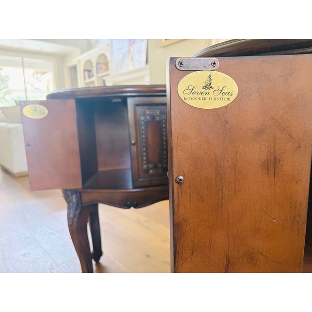 Pair of 1940s Hooker Furniture Seven Seas Oval Drum Accent Cabinet Side Tables For Sale - Image 11 of 15