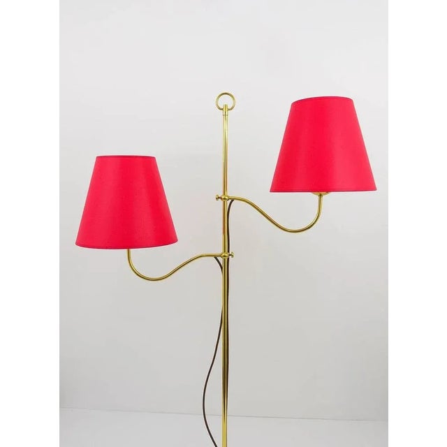 Textile Mid-Century Brass Floor Lamp with 2 Arms attributed to Josef Frank, Austria, 1950s For Sale - Image 7 of 11