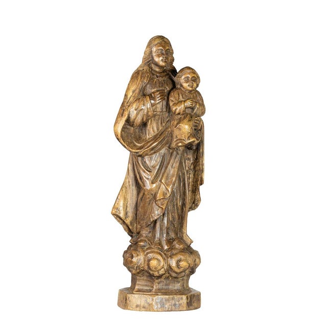 Wood Religious Statue of Our Lady and Child, 20th Century, Wood For Sale - Image 7 of 12