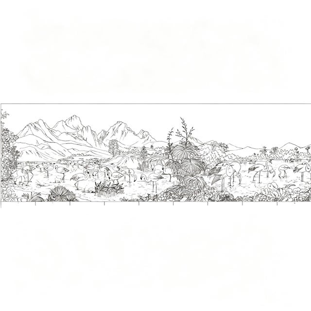 Paper Hand‑Painted Panoramic Flamingo Chinoiserie Wall Mural For Sale - Image 7 of 7