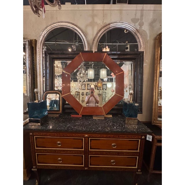 Mid-Century Modern Italian MCM Design Parchment and Brass Octagonal Mirror For Sale - Image 3 of 7