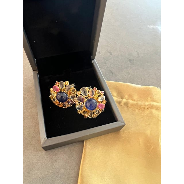 Bochic "Orient" Vintage Pearl & Multi Fancy Sapphire Earrings Set 18K Gold&Silver For Sale In New York - Image 6 of 18