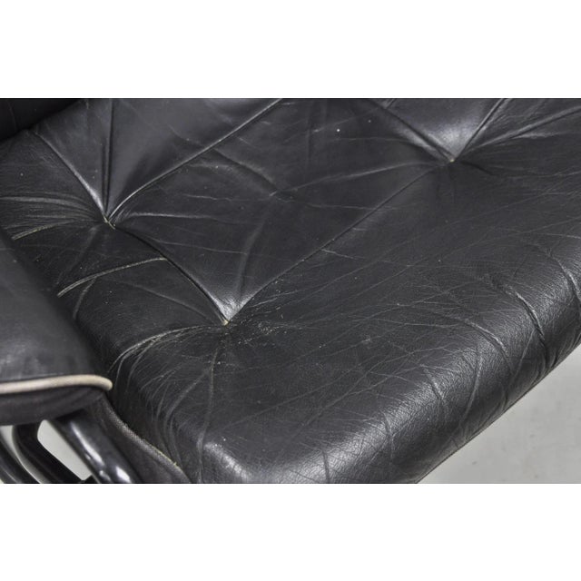 Vintage Black Leather Ekornes Stressless Style Swivel Recliner Lounge Chair For Sale - Image 14 of 17