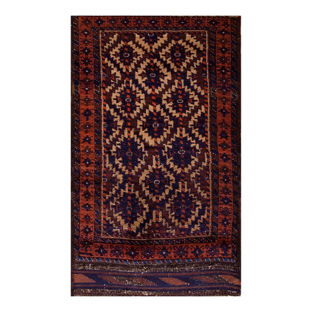 Superb Blue, Brown and Beige Color and Unique Tribal Design Baluch Rug For Sale