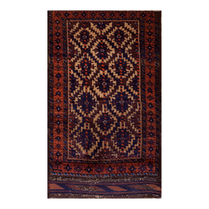 Superb Blue, Brown and Beige Color and Unique Tribal Design Baluch Rug