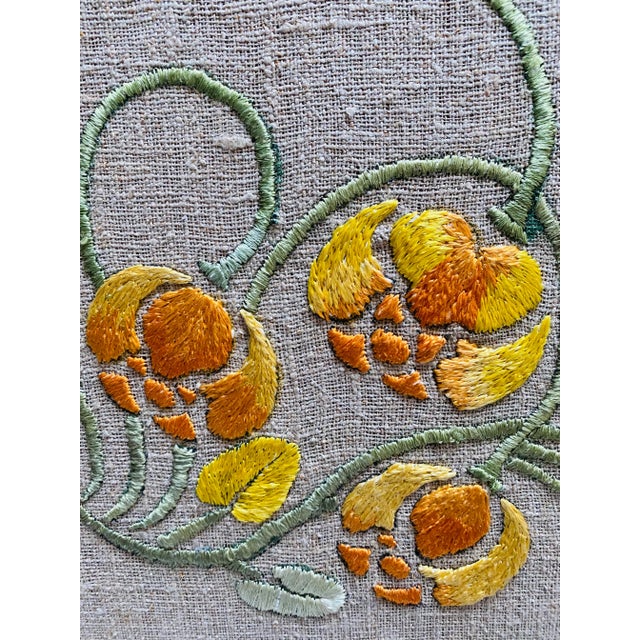 1910s Framed Antique Art Nouveau Silk Floral Embroidery on Linen For Sale - Image 4 of 10