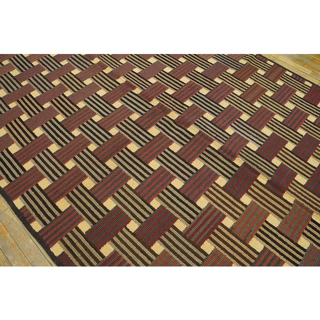 Textile 1960s Brown Bastekweave Modern Vintage American Hooked Rug 6'2" X 8'8" Handknotted Wool Carpet For Sale - Image 7 of 10