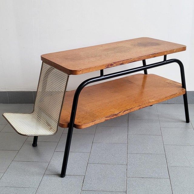 Vintage Coffee Table with Magazine Rack in Steel and Beech Wood, 1950s For Sale - Image 15 of 15