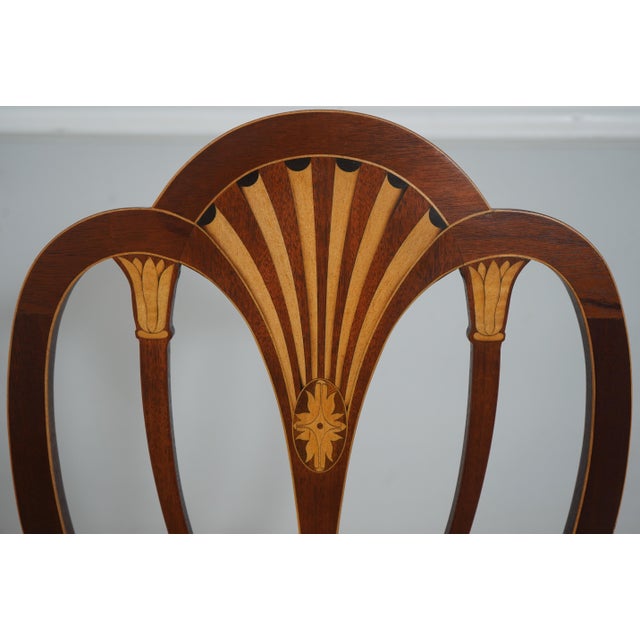 1990s Set of 6 Baker Inlaid Mahogany Norfolk Hepplewhite Dining Room Chairs For Sale - Image 5 of 18