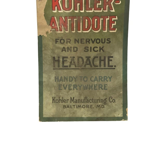 Green Vintage Kohler Antidote Advertising Sign, Baltimore Medicine Pharmacy Display. For Sale - Image 8 of 10