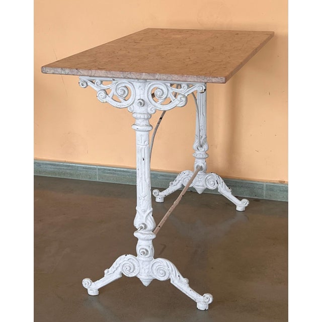 Early 20th Century Early 20th Century French Solid Cast Iron French Scrolling Bistro Table with Pink Marble Top For Sale - Image 5 of 18