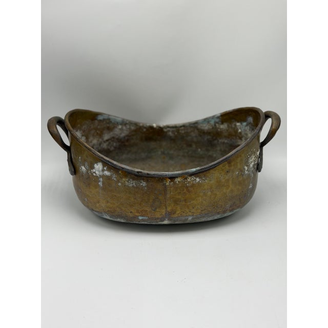 Rustic European Antique Hammered Brass Cache Pot For Sale - Image 3 of 9