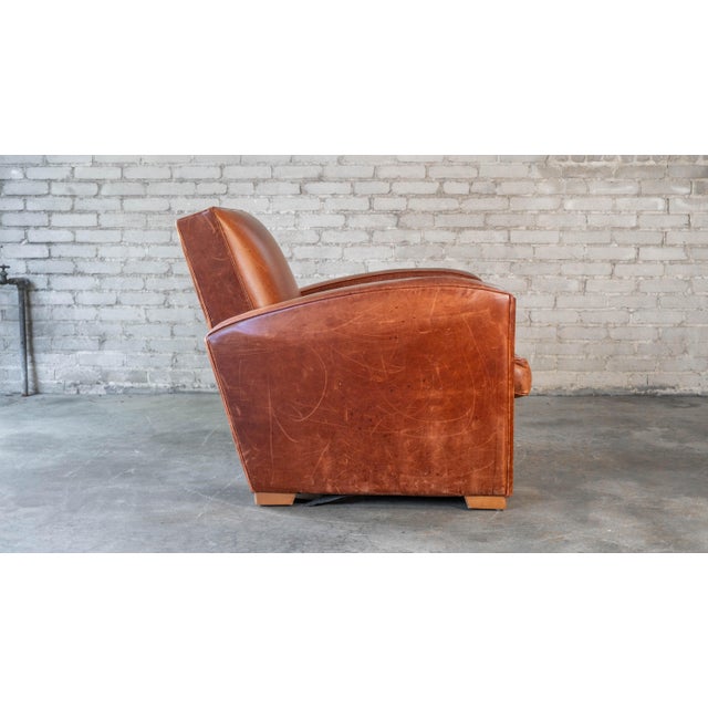 Brown Vintage Art Deco Cognac Leather Club Chair For Sale - Image 8 of 17