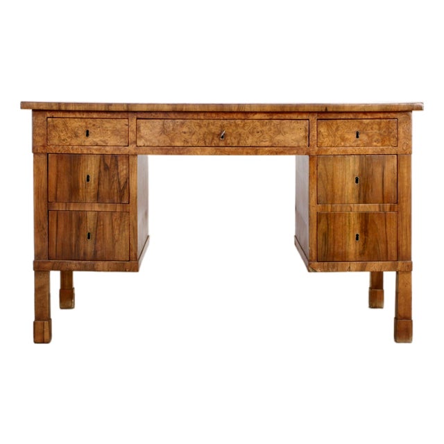 Italian Art Deco Walnut Burl Desk, 1930s For Sale