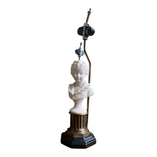 Vintage Neoclassical Style White Alabaster Boy Bust Table Lamp For Sale