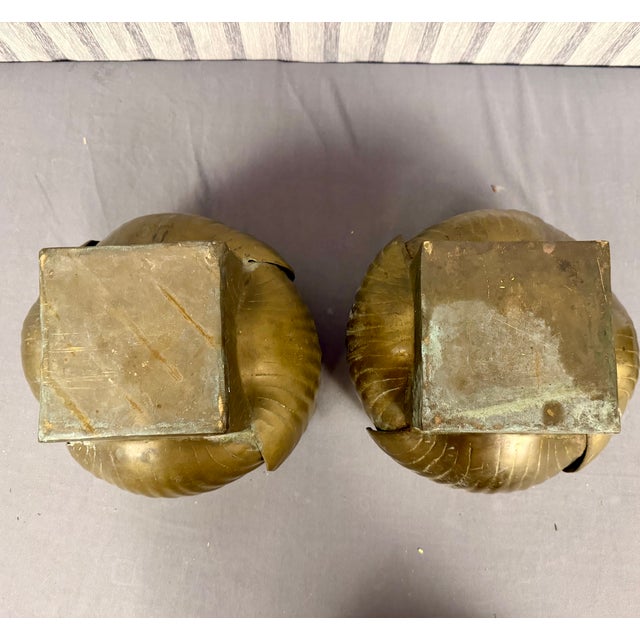 Pair of 1970s Hollywood Regency Brass Seashell Planters For Sale - Image 10 of 11