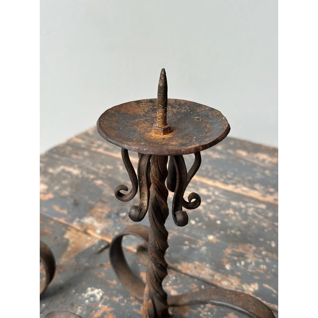 Black Vintage Wrought Iron Scrolling Candleholders, a Pair, Circa Mid-20th Century For Sale - Image 8 of 18