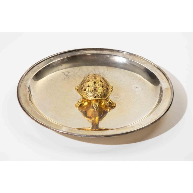 1950s Decorative Silver-Plated Dish with Gilt Turtle Figure, 1950s For Sale - Image 5 of 6
