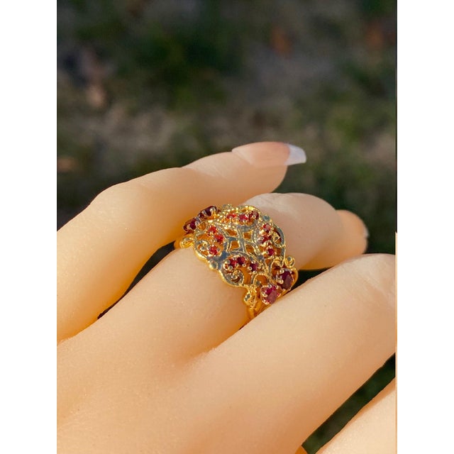 The Kingsessing: Ladies 18K Gold Cocktail Ring set with Garnets For Sale - Image 10 of 10