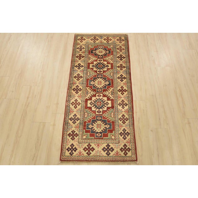 Farmhouse Kazak Runner 2’3” X 4’11” Red Wool Tribal Hand-Knotted Oriental Rug For Sale - Image 3 of 10