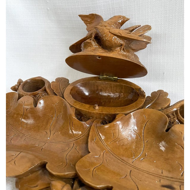 Rustic Mid 20th Century Vintage Black Forest Carved Wood Inkwell For Sale - Image 3 of 8