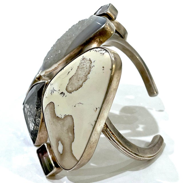 Vintage Statement Cuff Bracelet - Sterling Silver - Semi-Precious Stones - Studio Greytak Montana For Sale - Image 4 of 16