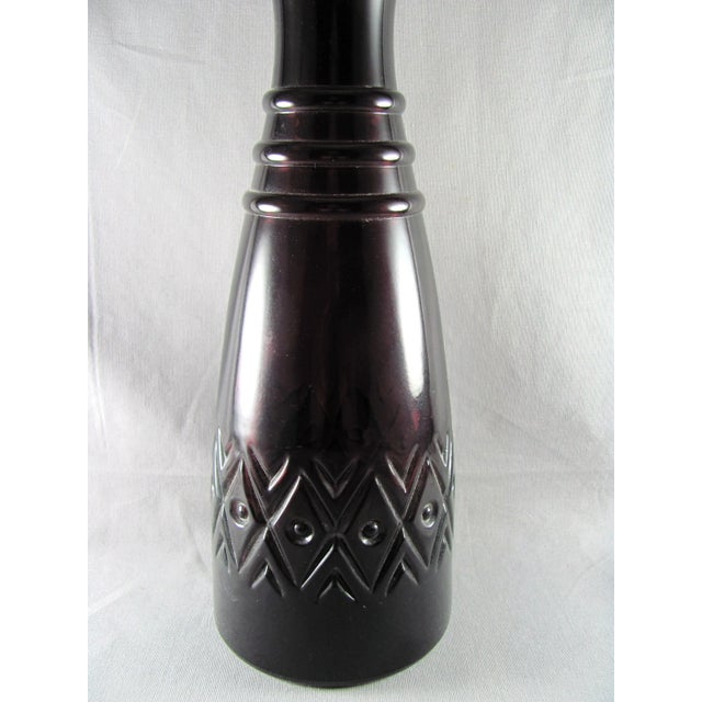 Mid 20th Century Large Empoli Italian Genie Face Amethyst Art Glass Bottle Decanter For Sale - Image 5 of 13